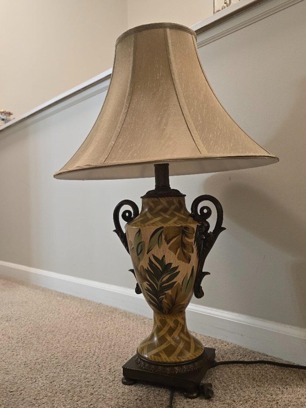 Antique French Hand-Painted Faience & Bronze Urn Table Lamp